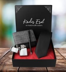 eJOYA Kişiye Özel Cüzdan Çakmak Kravat Ve Kalem Erkek Hediye Seti 94429