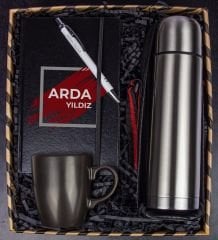eJOYA Babalara Özel Tasarım Defter Kalem & Siyah Kupa & Deri Kılıflı Termos Hediye Kutusu 111548