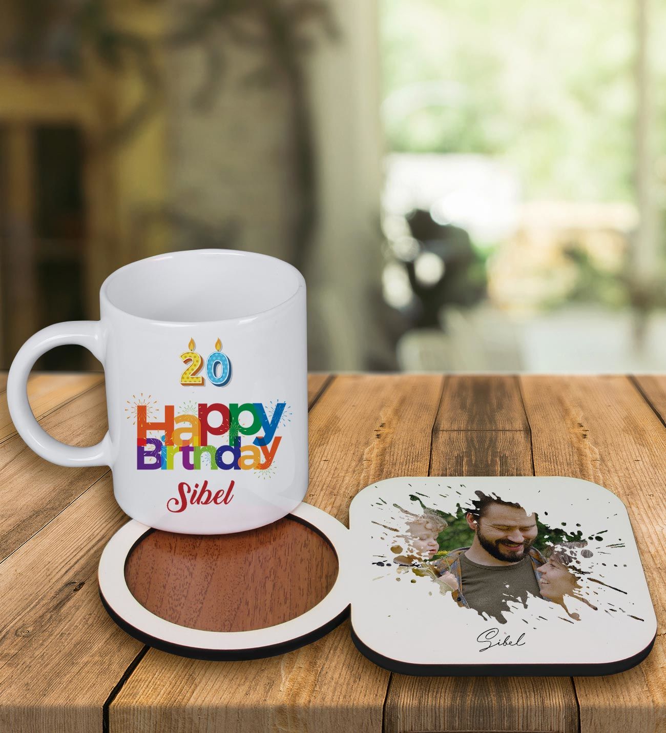 eJOYA Kişiye Özel Tasarım Kupa Bardak Ve Fotoğraflı Ahşap Bardak Altlığı 99251