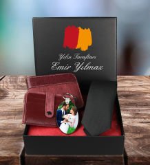 eJOYA Taraftara Özel Cüzdan Kartlık Kravat Ve Fotoğraflı Anahtarlık Erkek Hediye Seti 94445