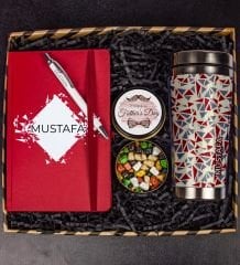 eJOYA Kişiye Özel Tasarım Defter Kalem & Kişiye Özel Çelik Termos Çikolatalı Hediye Kutusu 111558