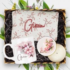 eJOYA Kişiye Özel Kiraz Çiçeği Tasarım Kupa & Makyaj Çantası & Mum Hediye Kutusu 113166