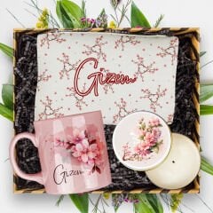 eJOYA Kişiye Özel Kiraz Çiçeği Tasarım Kupa & Makyaj Çantası & Mum Hediye Kutusu 113166