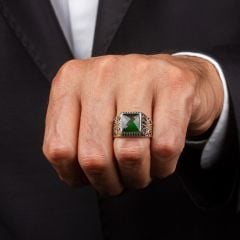 eJOYA Yeşil Taşlı Gümüş Erkek Yüzük 109306