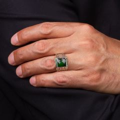 eJOYA Yeşil Taşlı Gümüş Erkek Yüzük 109306