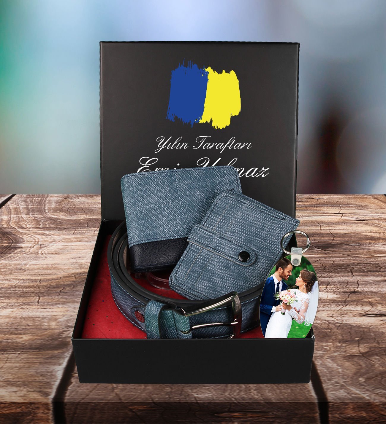 eJOYA Taraftara Özel Cüzdan Kartlık Kemer Ve Fotoğraflı Anahtarlık Erkek Hediye Seti 94451