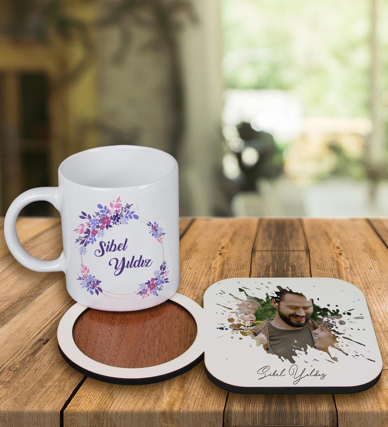 eJOYA Kişiye Özel Tasarım Kupa Bardak Ve Fotoğraflı Ahşap Bardak Altlığı 99265