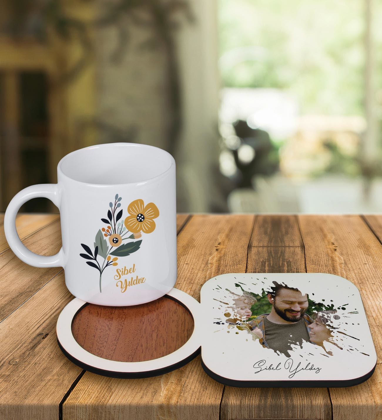eJOYA Kişiye Özel Tasarım Kupa Bardak Ve Fotoğraflı Ahşap Bardak Altlığı 99268