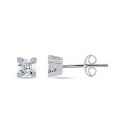 eJOYA 14 Ayar Altın Tektaş Küpe 4 mm 108217