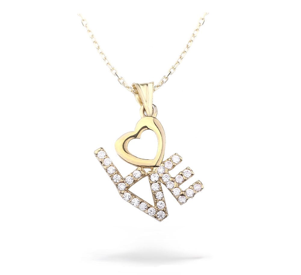 eJOYA Zircone Taşlı Love ve Kalp Altın Kolye 73976