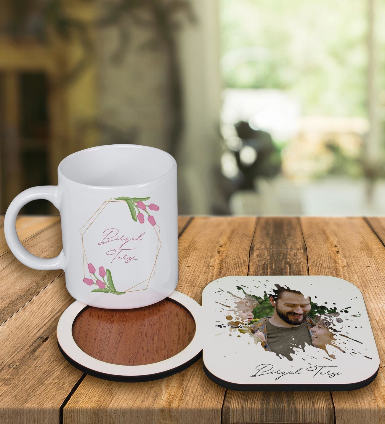 eJOYA Kişiye Özel Tasarım Kupa Bardak Ve Fotoğraflı Ahşap Bardak Altlığı 99286