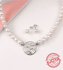 eJOYA Doğal İnci ve Altın Hayat Ağacı Kolye Küpe 74312