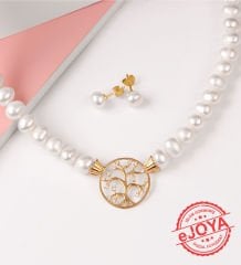 eJOYA Doğal İnci ve Altın Hayat Ağacı Kolye Küpe 74314