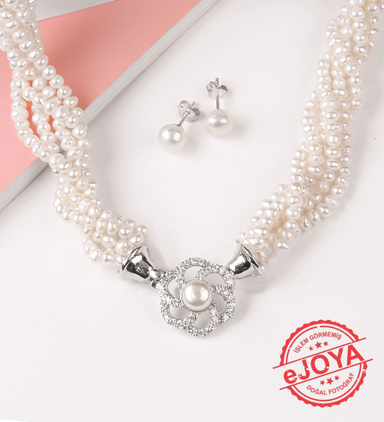 eJOYA Doğal İnci Burgu Kolye Kolye Küpe 74317