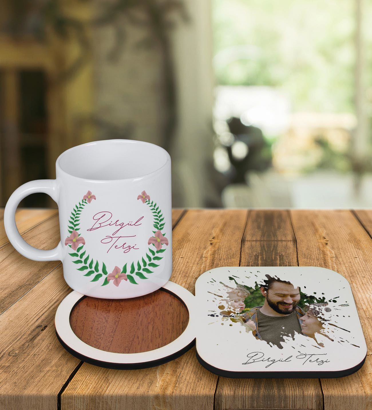 eJOYA Kişiye Özel Tasarım Kupa Bardak Ve Fotoğraflı Ahşap Bardak Altlığı 99312