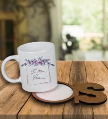 eJOYA Kişiye Özel Tasarım Kupa Bardak Ve Harfli Ahşap Bardak Altlığı 100321