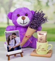 eJOYA Kişiye Özel Türk Kahvesi Fincanı & Fotoğraflık & Lavantalı Peluş Ayı Hediye Kutusu 111671