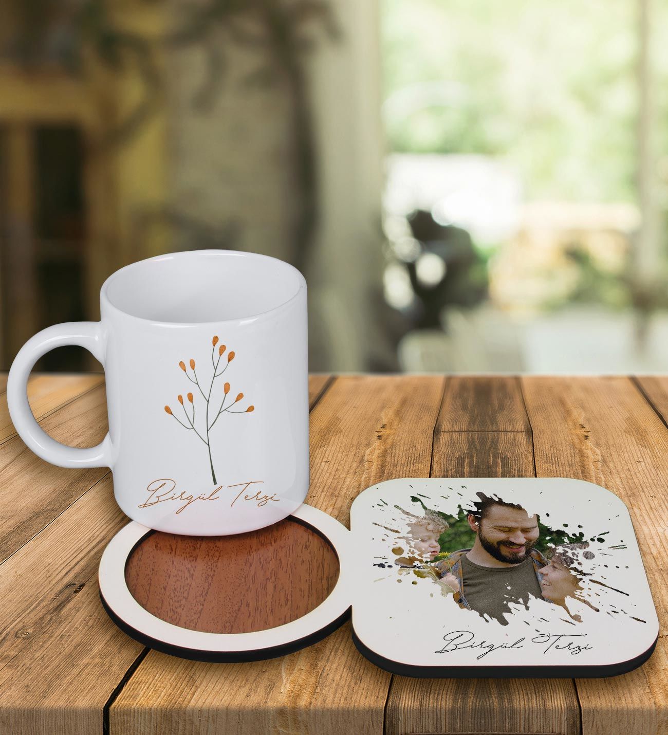 eJOYA Kişiye Özel Tasarım Kupa Bardak Ve Fotoğraflı Ahşap Bardak Altlığı 99328