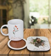 eJOYA Kişiye Özel Tasarım Kupa Bardak Ve Fotoğraflı Ahşap Bardak Altlığı 99331
