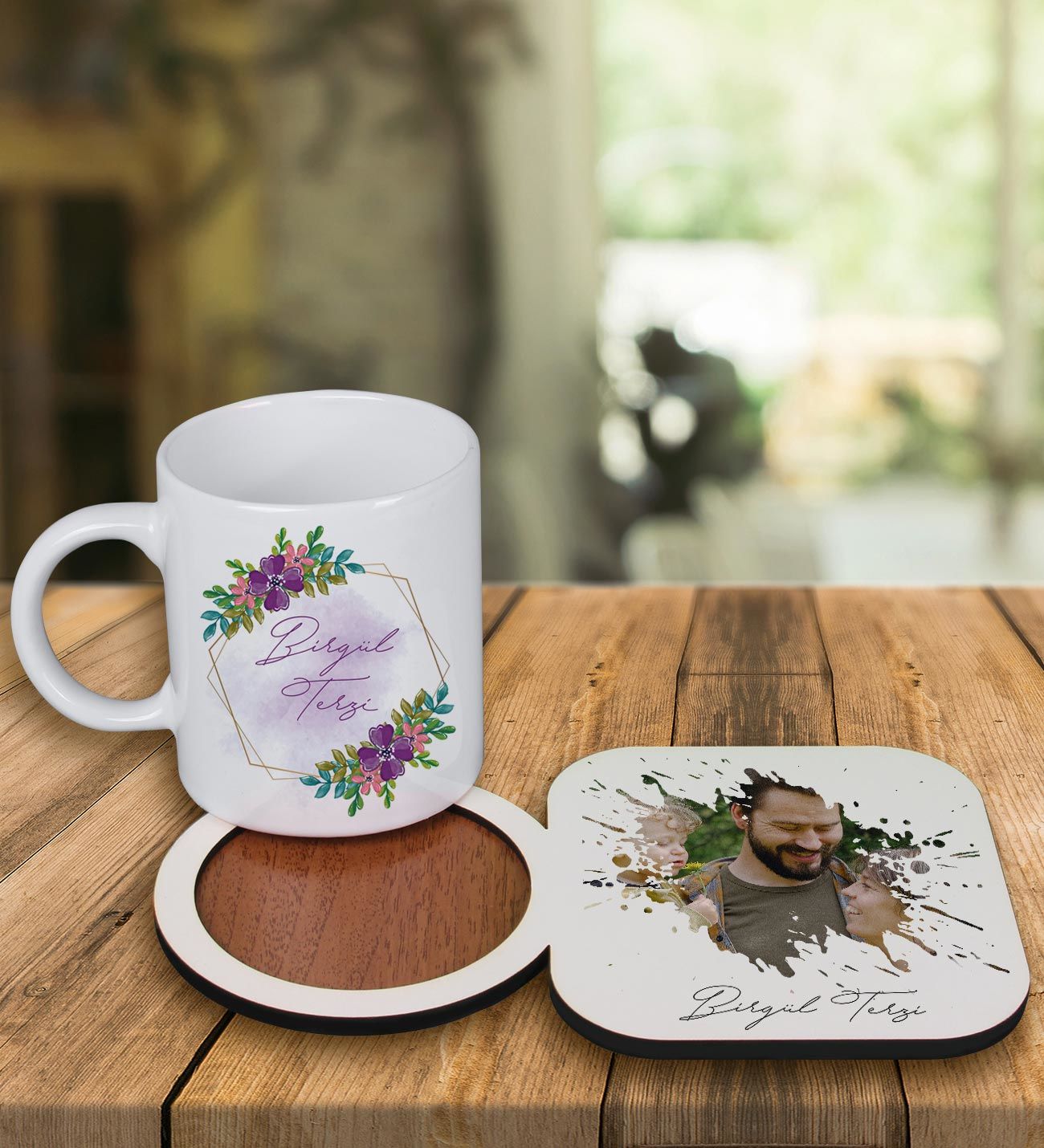 eJOYA Kişiye Özel Tasarım Kupa Bardak Ve Fotoğraflı Ahşap Bardak Altlığı 99333