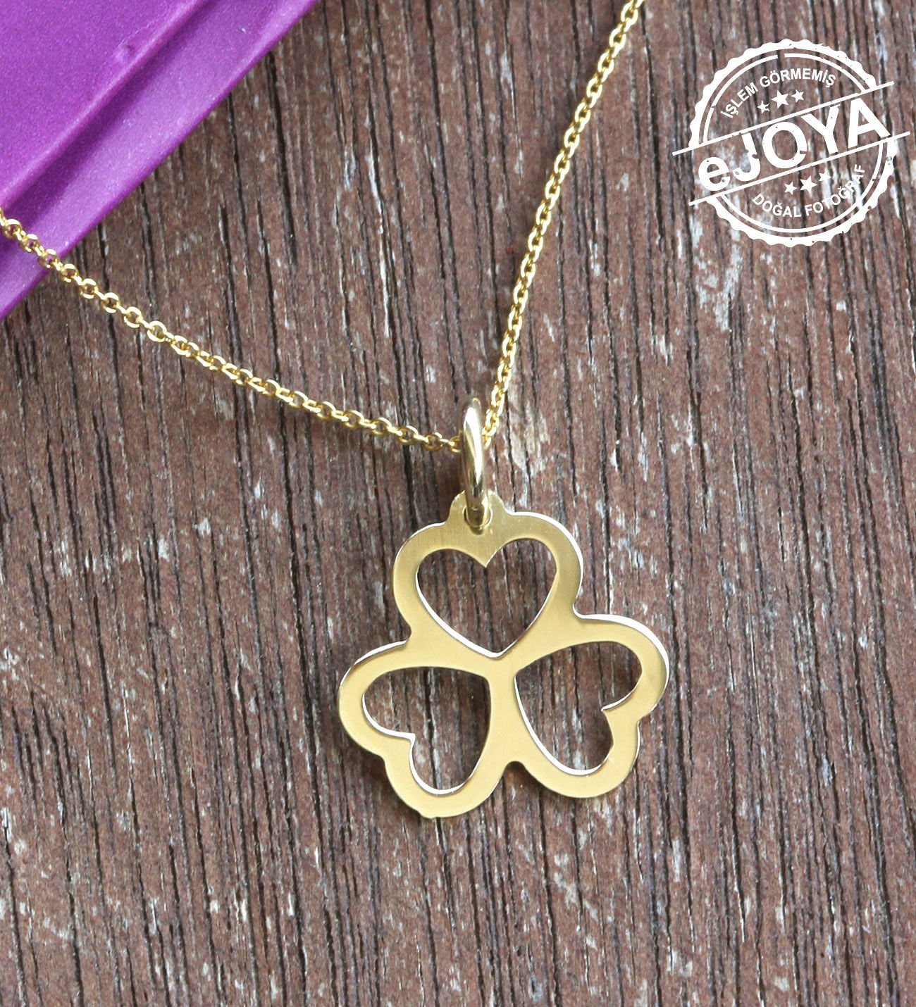 eJOYA Üç Yapraklı Kalpten Yonca Altın Kolye 76580