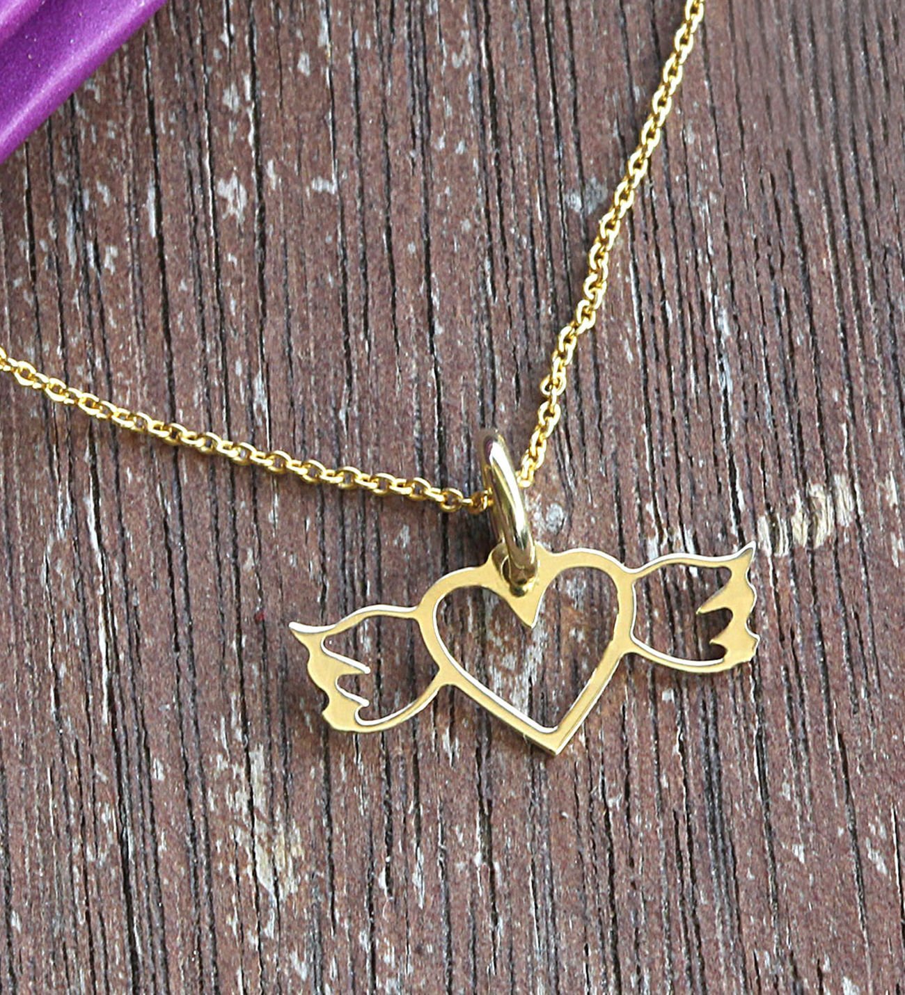 eJOYA Melek Kanadı ve Kalp Altın Kolye 76591