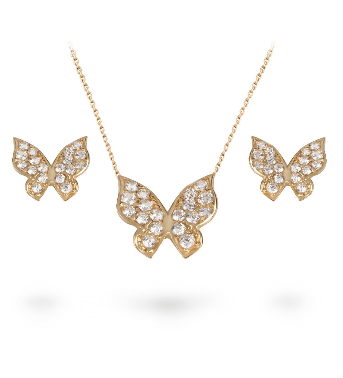 eJOYA Taşlı Kelebek Altın Kolye-Küpe Seti 77116