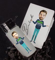 eJOYA Kişiye Özel Karikatür Tasarım Defter Kalem Ve Matara Hediye Seti 96360
