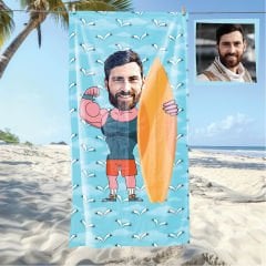 eJOYA Kişiye Özel Karikatür Fotoğraflı Sörfçü Plaj Ve Spor Havlusu 114989