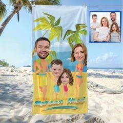 eJOYA Kişiye Özel Karikatür Fotoğraflı Ailem Plaj Ve Spor Havlusu 114996