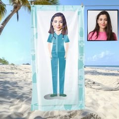 eJOYA Kişiye Özel Karikatür Fotoğraflı Hemşire Plaj Ve Spor Havlusu 115003