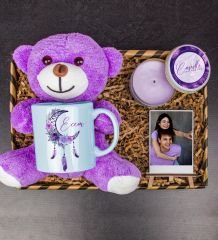 eJOYA Kişiye Özel Kupa & Mum & Mor Peluş Ayı & Fotoğraflık Hediye Kutusu 111747