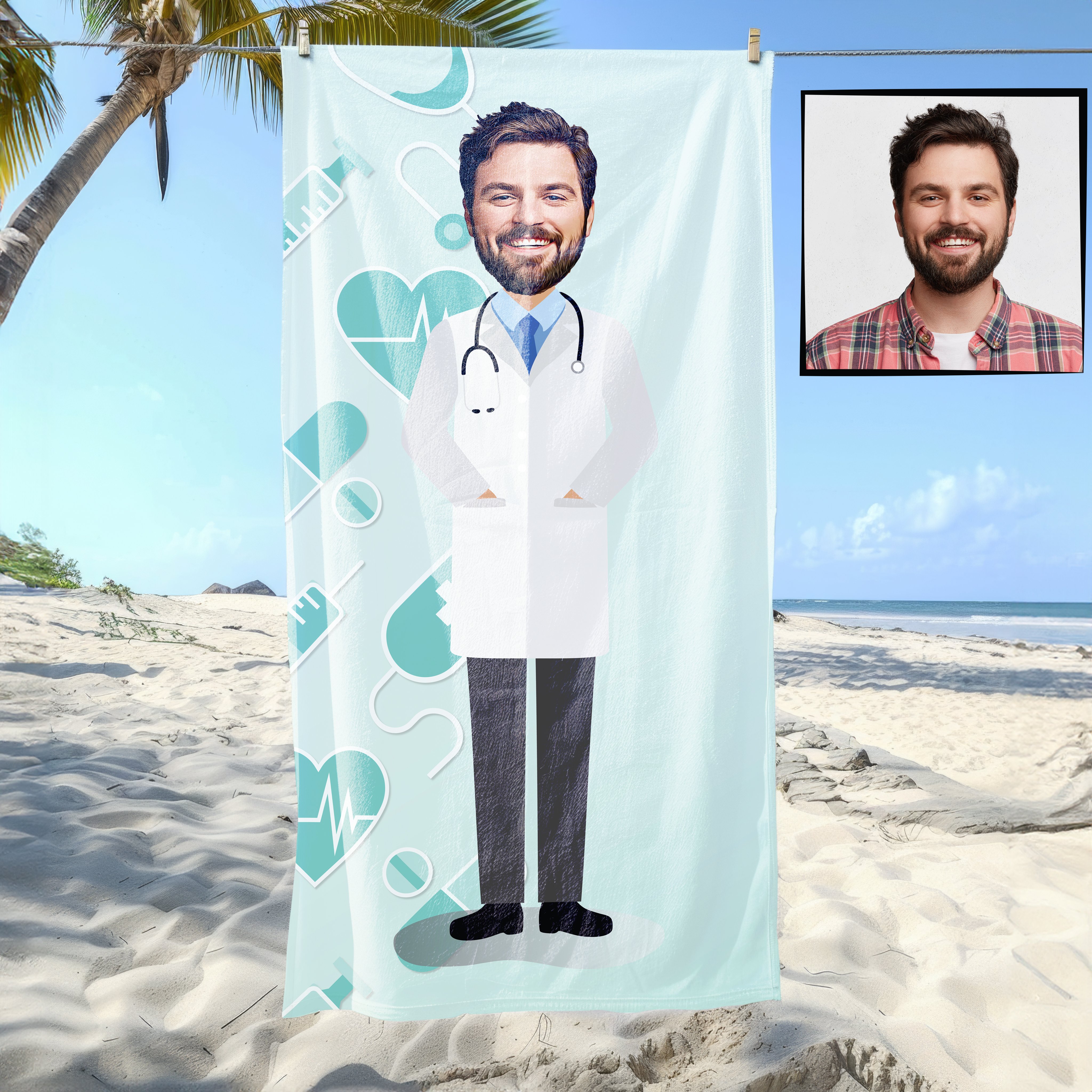 eJOYA Kişiye Özel Karikatür Fotoğraflı Doktor Bey Plaj Ve Spor Havlusu 115005