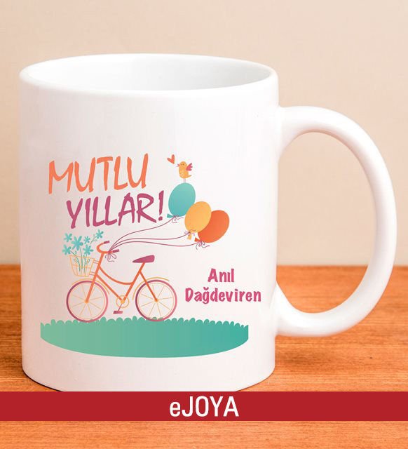 eJOYA Kişiye Özel Bisikletli Mutlu Yıllar Kupa Bardak 79948