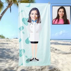 eJOYA Kişiye Özel Karikatür Fotoğraflı Doktor Hanım Plaj Ve Spor Havlusu 115006