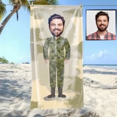 eJOYA Kişiye Özel Karikatür Fotoğraflı Asker Plaj Ve Spor Havlusu 115008