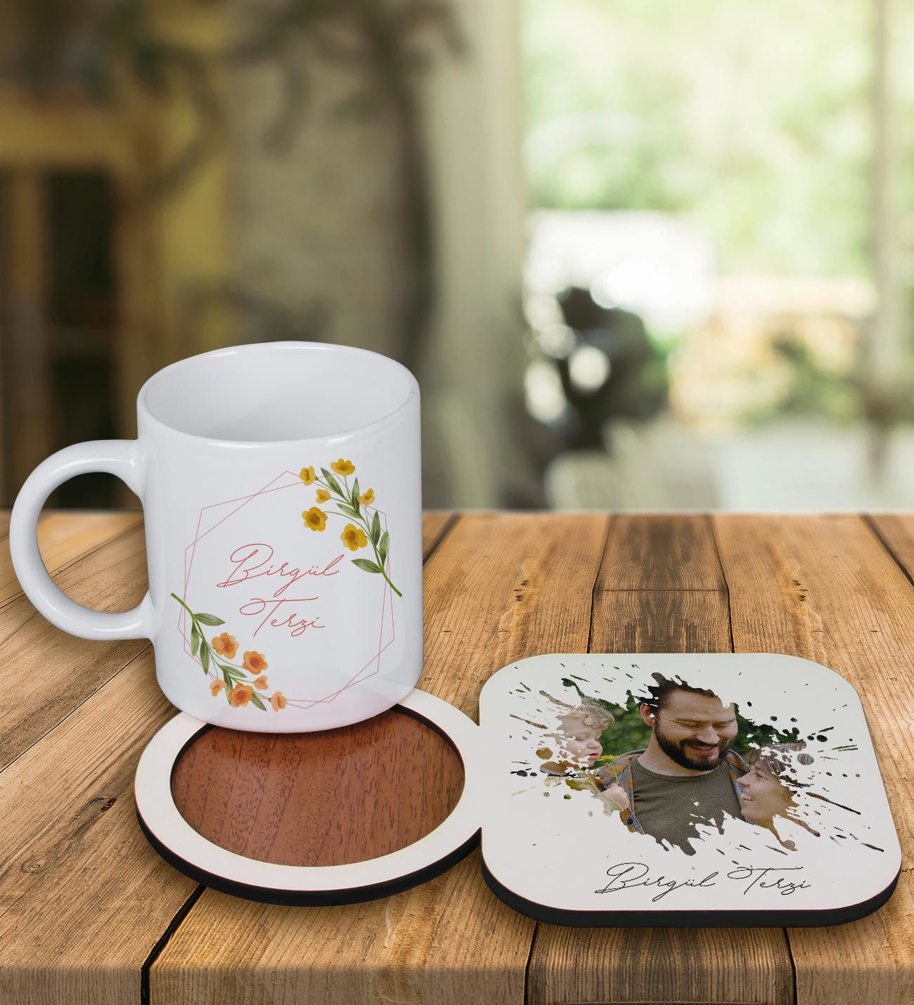 eJOYA Kişiye Özel Tasarım Kupa Bardak Ve Fotoğraflı Ahşap Bardak Altlığı 99380