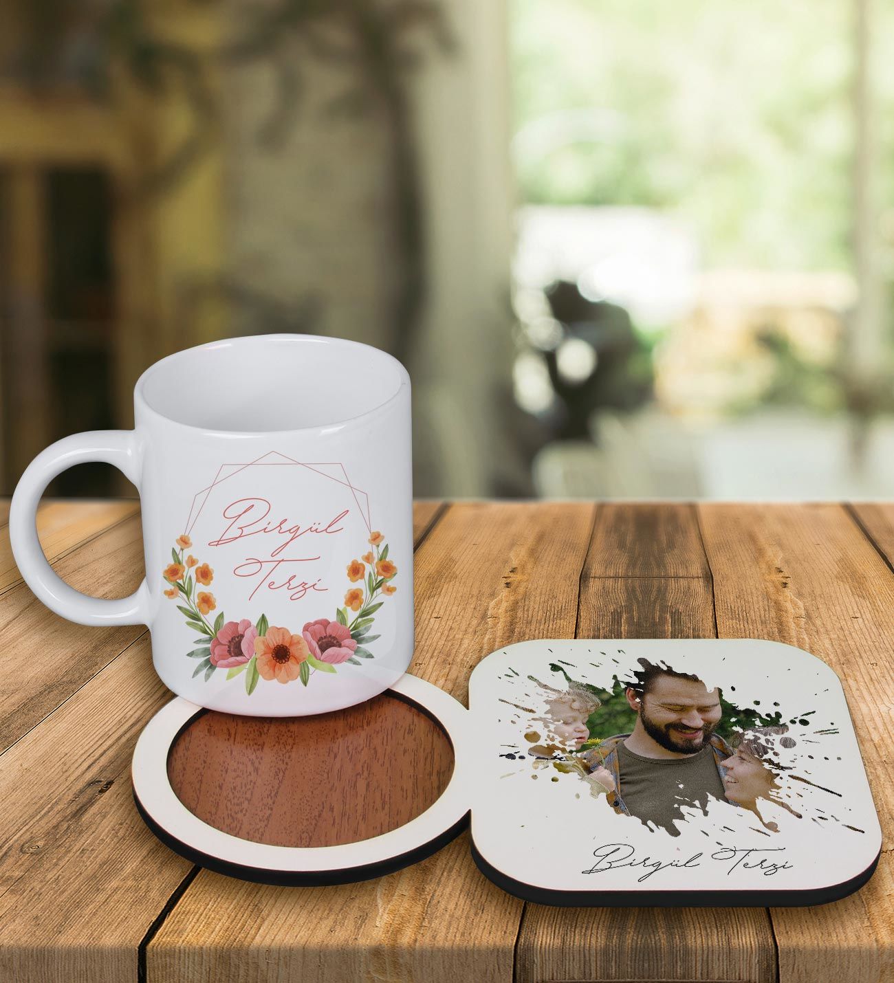 eJOYA Kişiye Özel Tasarım Kupa Bardak Ve Fotoğraflı Ahşap Bardak Altlığı 99382