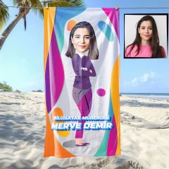 eJOYA Kişiye Özel Karikatür Fotoğraflı Öğretmen Plaj Ve Spor Havlusu 115012