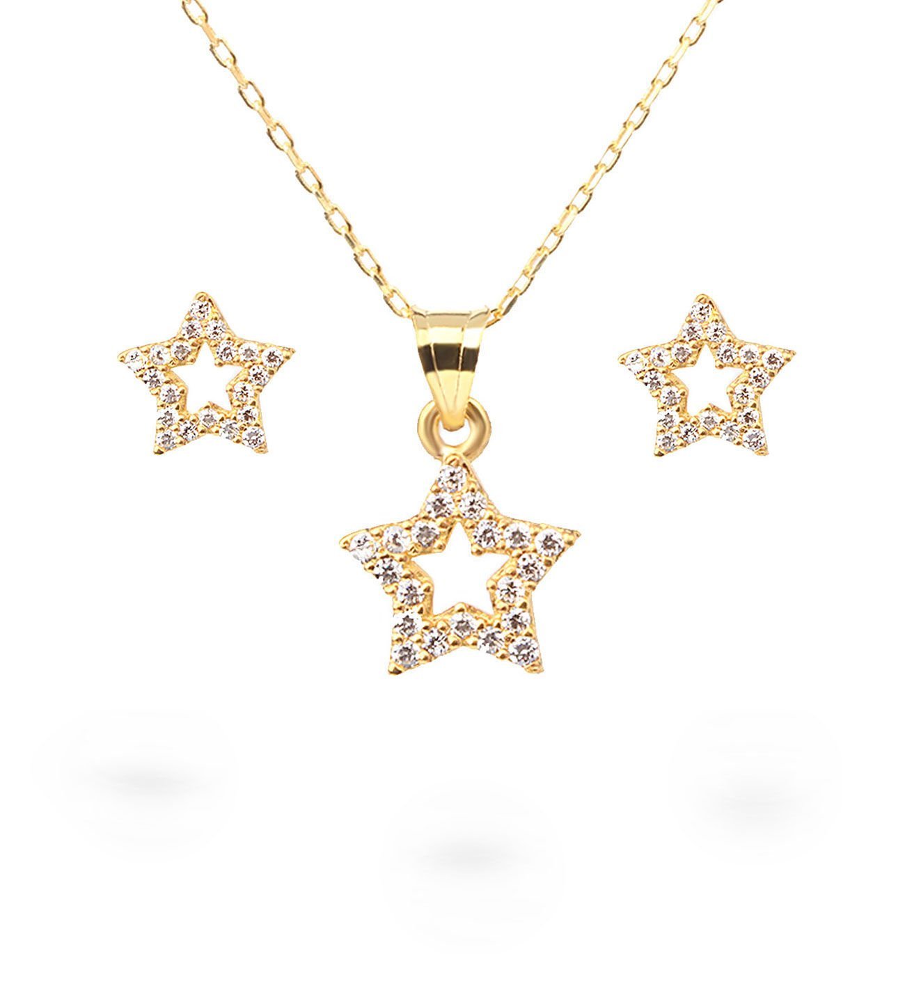 eJOYA Yıldız Altın Kolye-Küpe Seti 77349