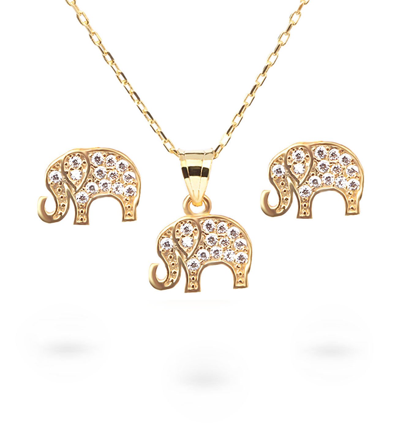 eJOYA Uğurlu Fil Altın Kolye-Küpe Seti 77350