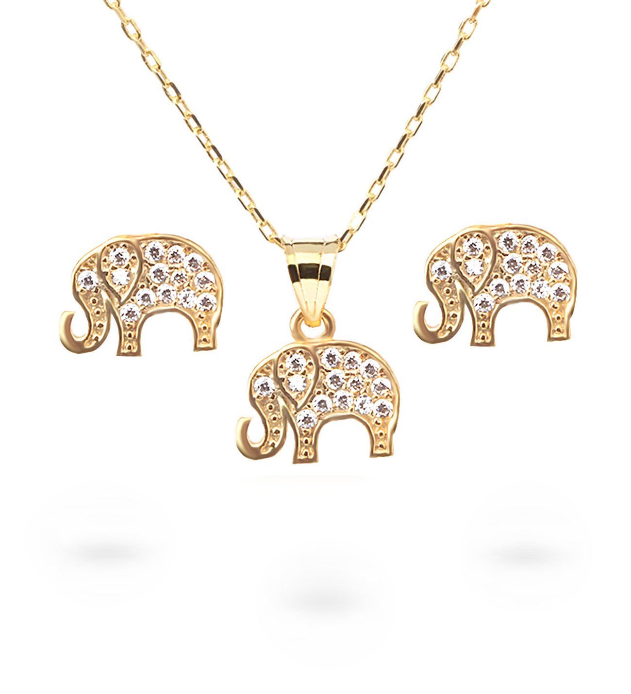 eJOYA Uğurlu Fil Altın Kolye-Küpe Seti 77350