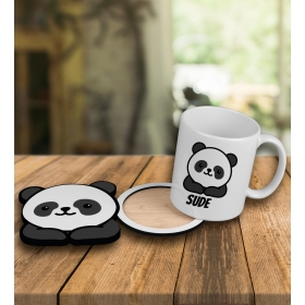 eJOYA Kişiye Özel Şirin Panda Tasarım Kupa Bardak Ve Ahşap Bardak Altlığı 101851